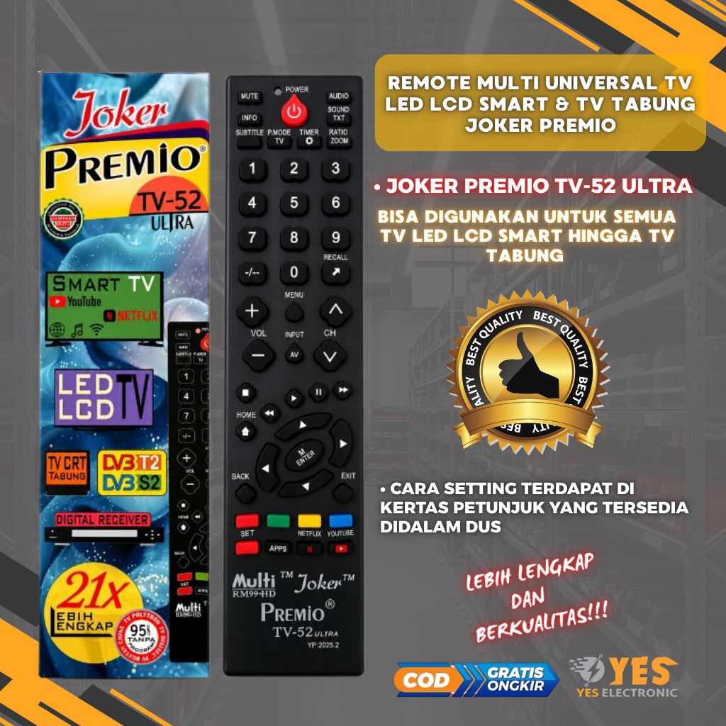 REMOT MULTI JOKER REMOTE TV MULTI LED UNIVERSAL JOKER / REMOT TV LED MULTI JOKER PREMIO / RECEIVER /