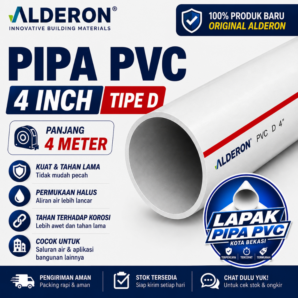 Pipa PVC Alderon 4 Inch Tipe D Panjang 4 Meter Original