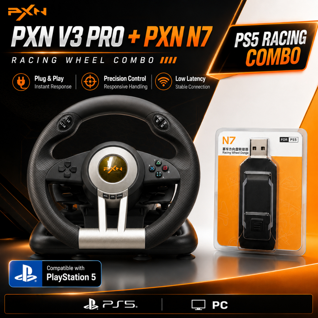 Paket Bundle Set PXN V3 Pro + N7 USB Converter PS5 - Racing Wheel & Setir Game
