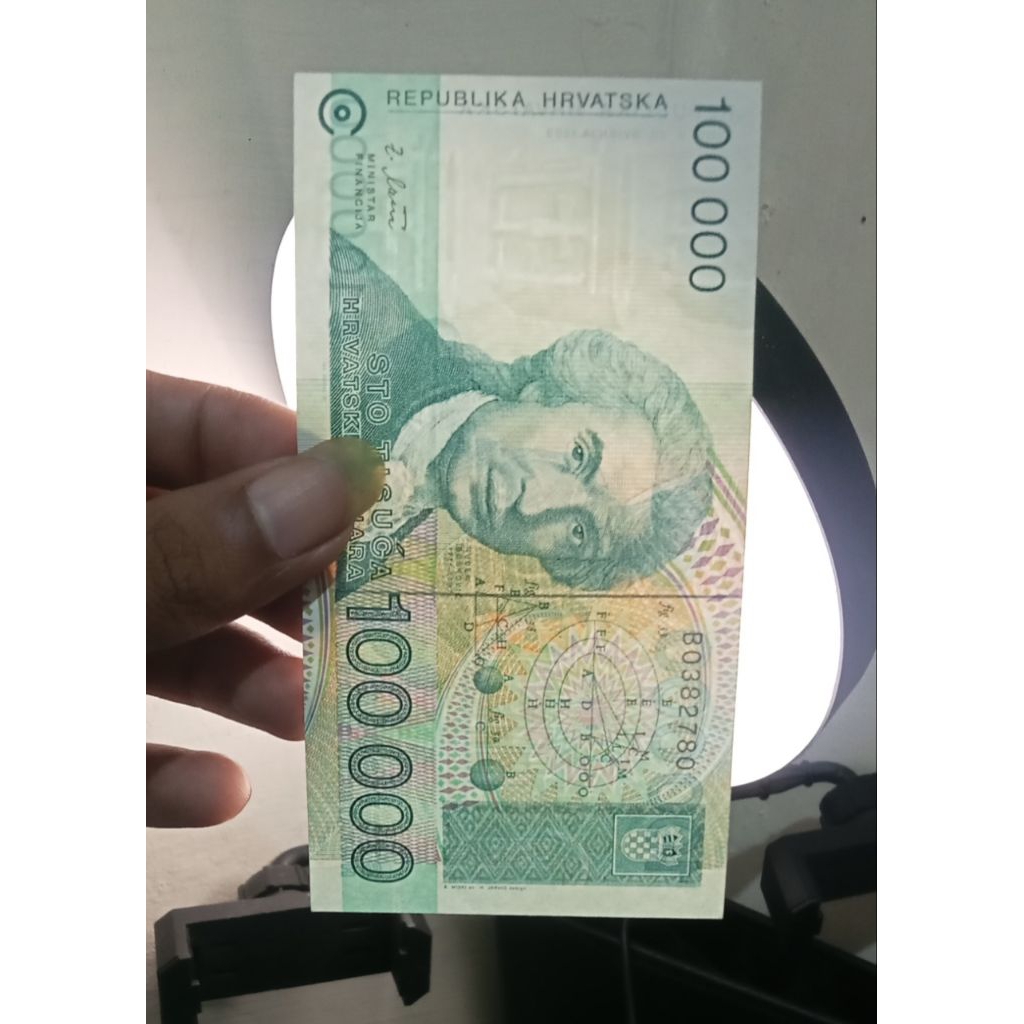 Uang Kuno Kroasia 100.000 Harvatska 1993 Unc