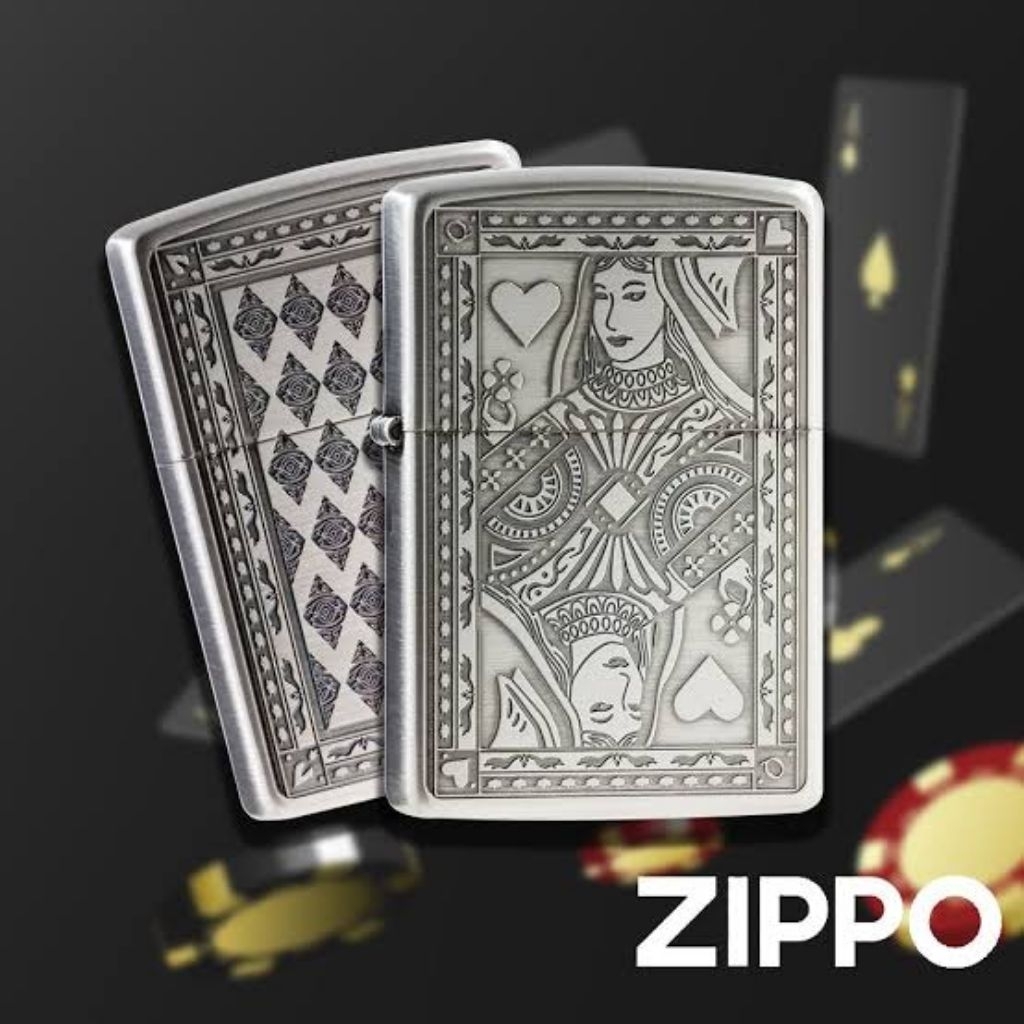Zippo Trump Card Queen Antique Silver Original Second Very Good