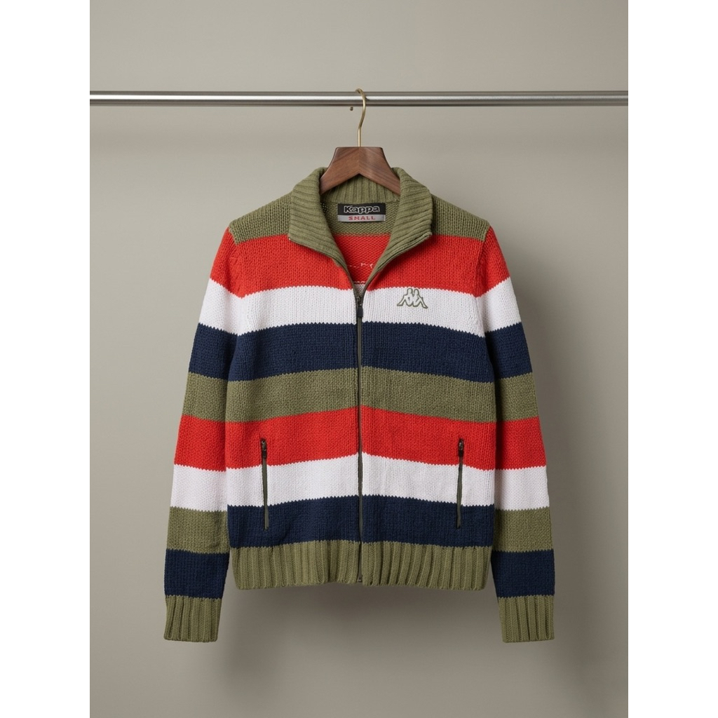 Track Top Kappa Vintage Knitwear Rajut Motif Salur Pria