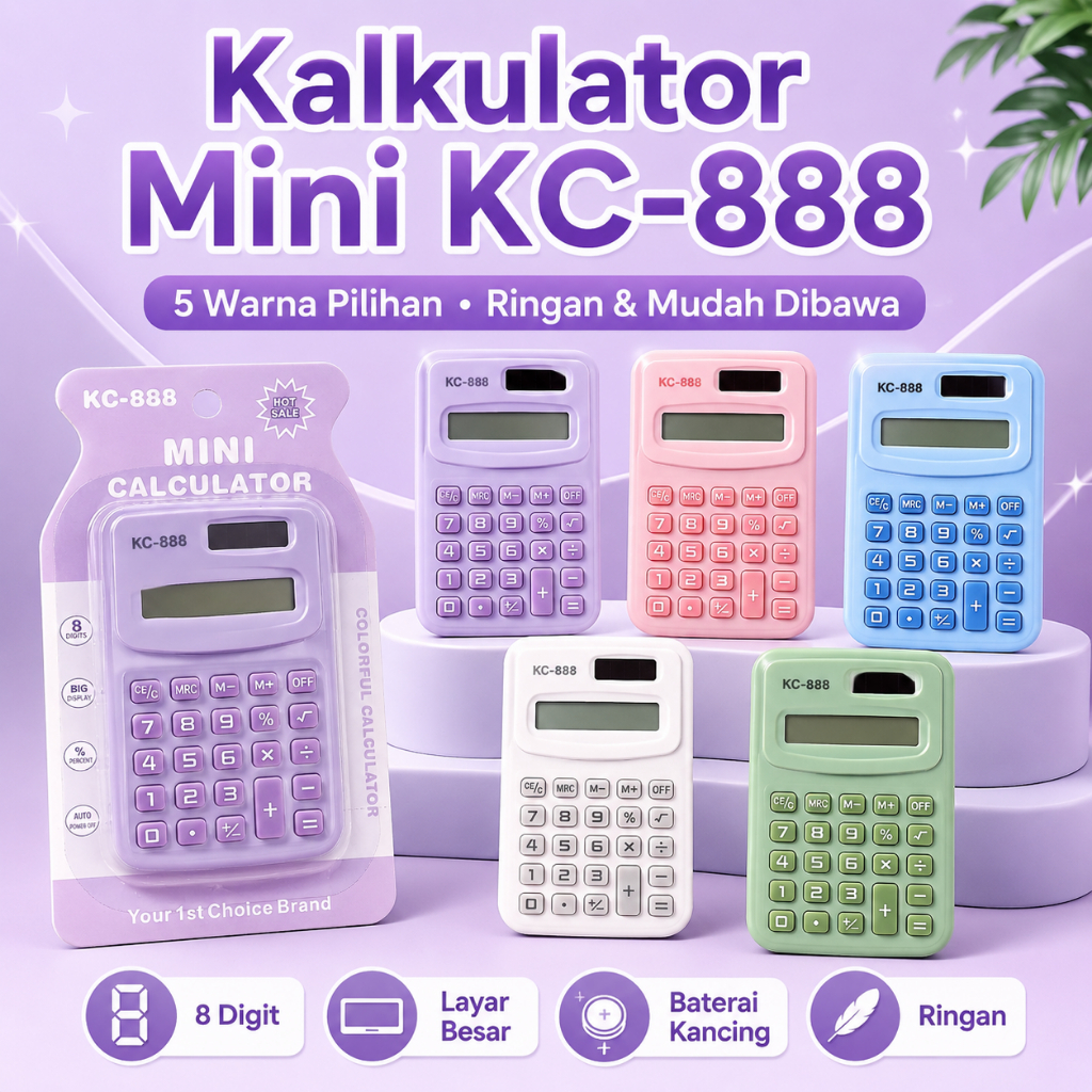 Kalkulator Mini 8 Digit, Ukuran Saku, Warna-Warna Lucu