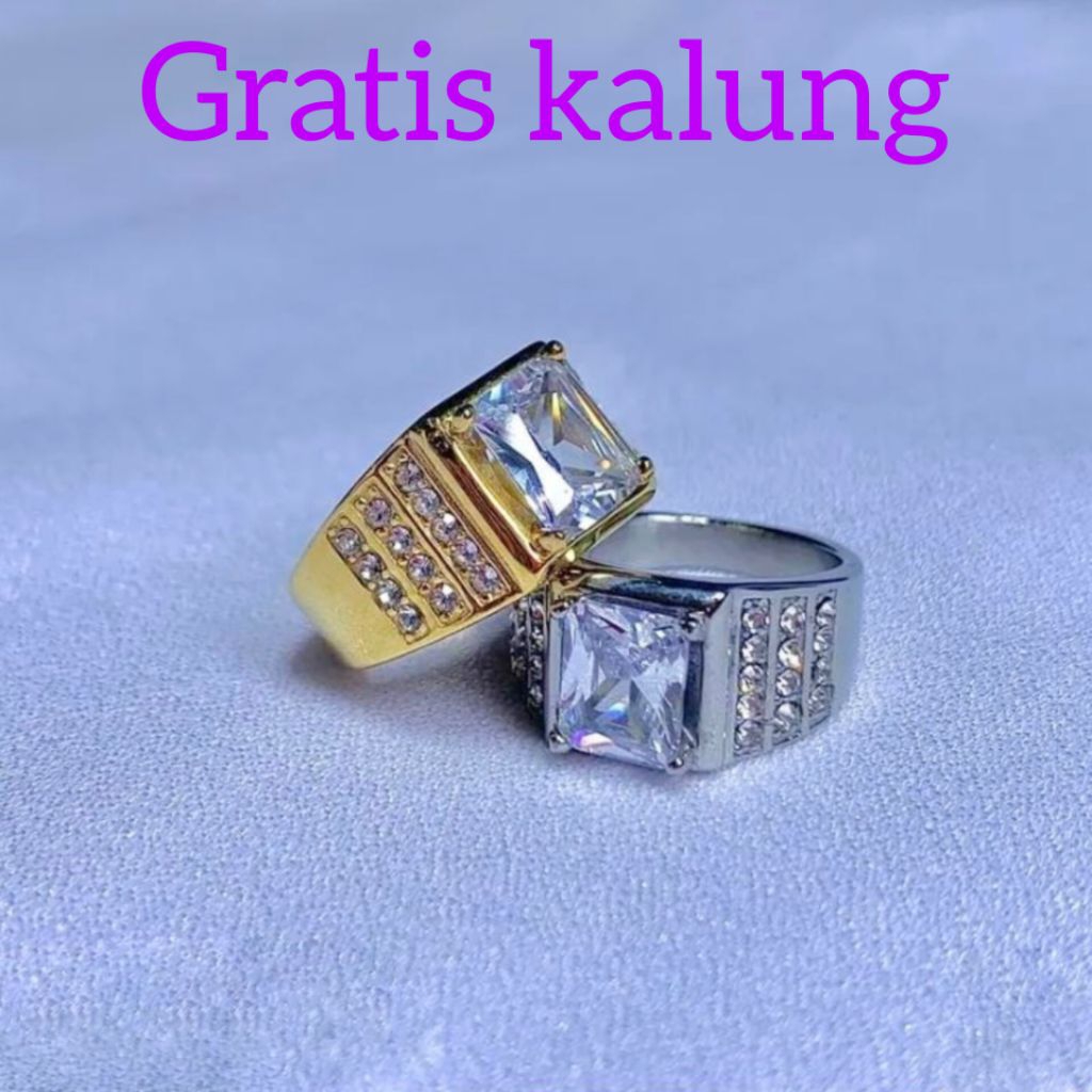 Cincin Mata Zircon Triple Titanium Mewah Cincin Pria Wanita