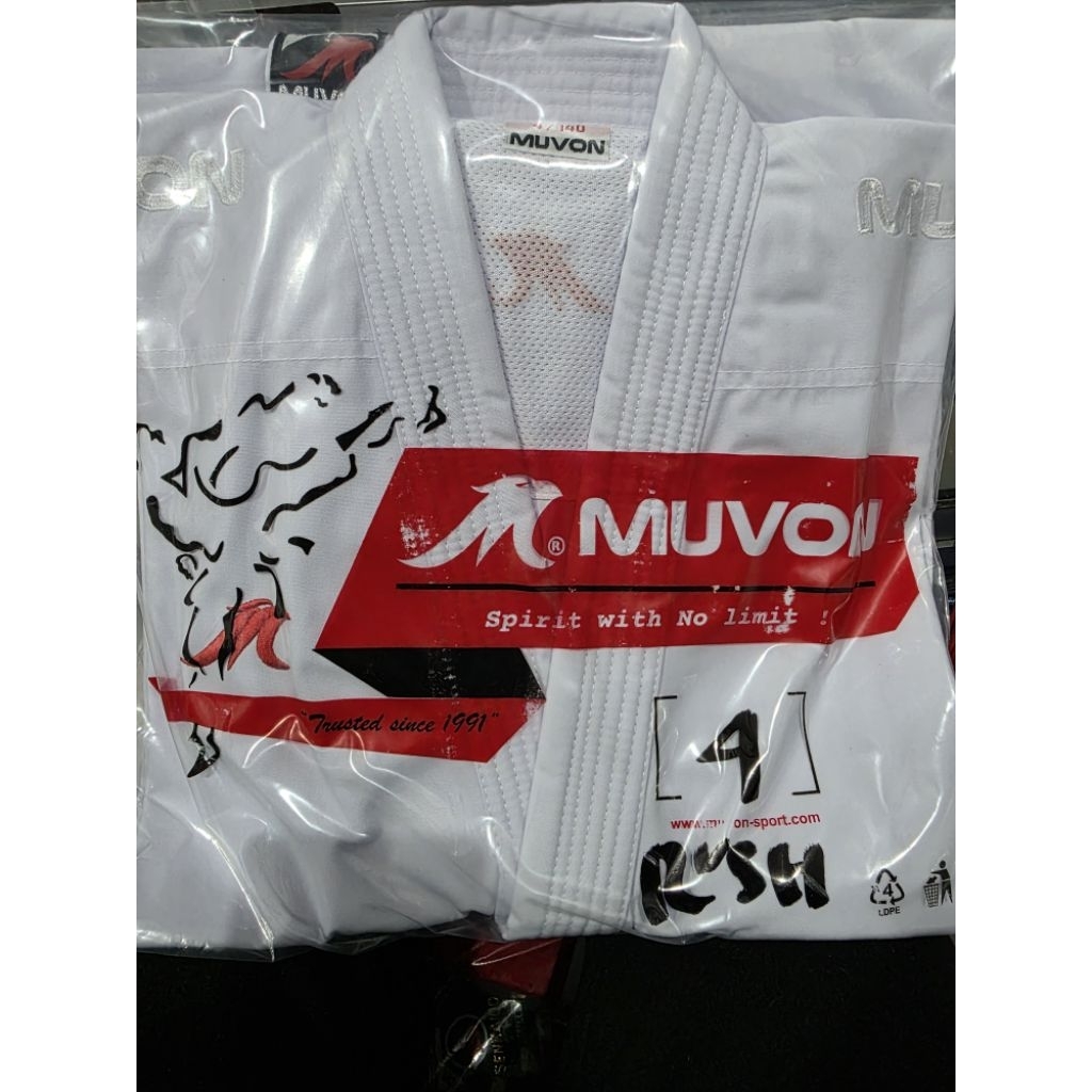 Baju Karate Muvon Power Rush 2026 Terbaru Original White Silver Logo Red Baju Kata Muvon Power Rush 