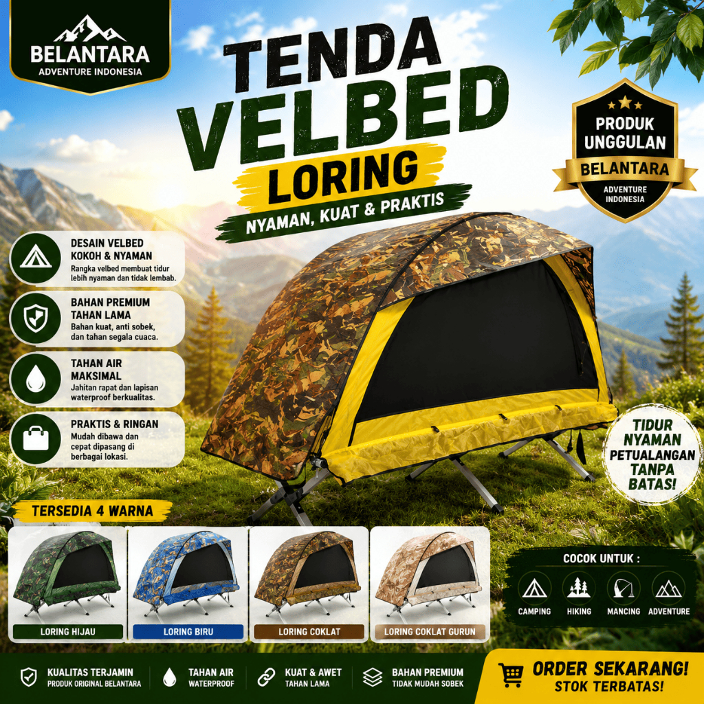 tenda velbed fullset loreng camo tenda offroad 1 orang belantara adventure waterproof double layer