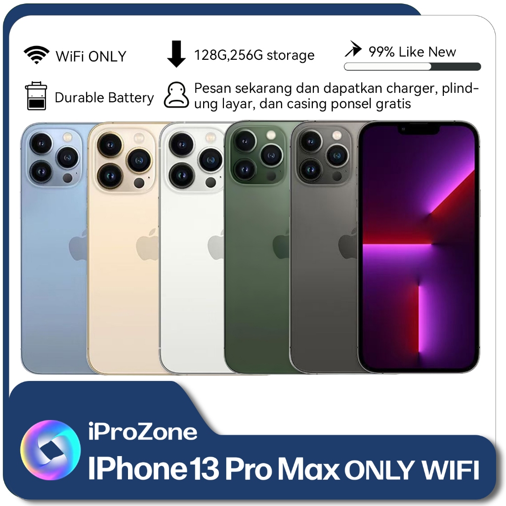 IPhone 13 PRO MAX WIFI ONLY 128GB 256GB Bekas Second Original Mulus Fullset Hp IP 13 PRO MAX Color W