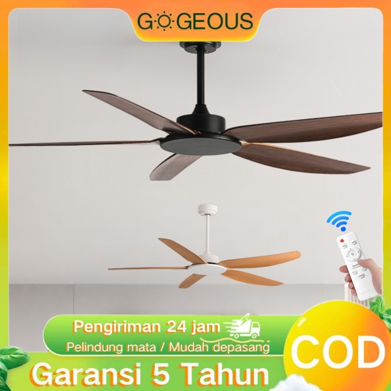 GOGEOUS Kipas Angin Gantung Plafon 42/52Inci Daun Besi 6 Kecepatan Kipas Angin Baling Baling Gantung