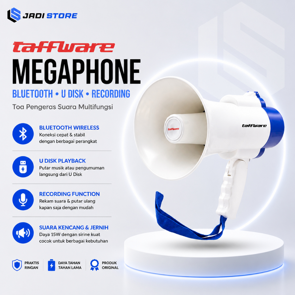 TAFFWARE Toa Pengeras Suara Megaphone Bluetooth 15W U Disk Recording 518 Speaker Portable Record Rek