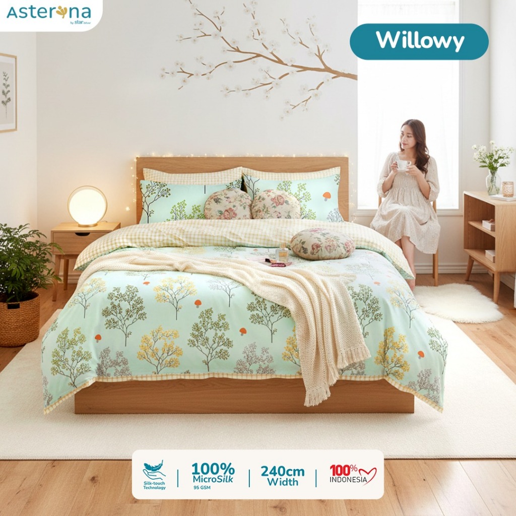 Sprei Mikrosilk Asterina by Star Motif Bunga  Double Karet Anti Geser Mellower Theresia