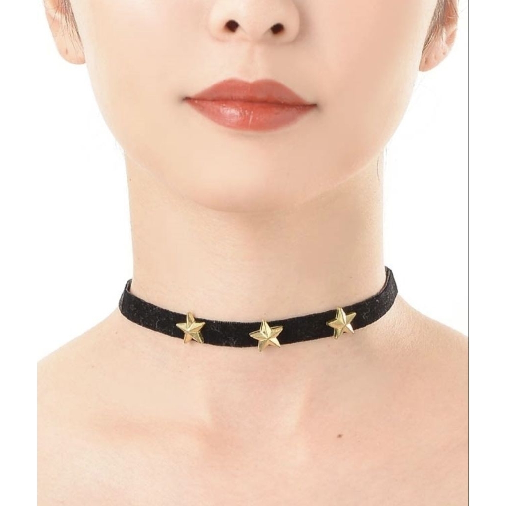My Fablane Black Star Choker Metal Necklace / Kalung Coker Beludru Hitam Bintang Emas