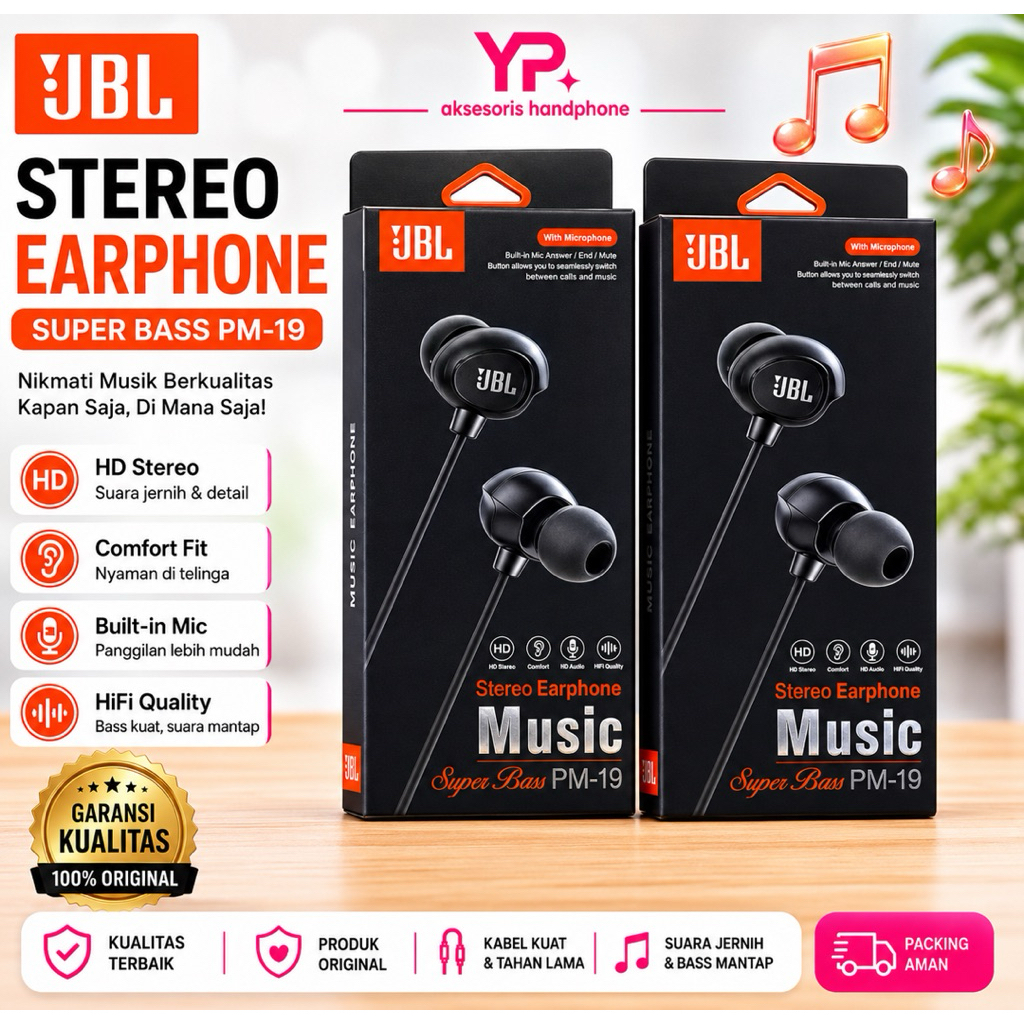 Earphone - Handsfree - Hesdset JBL PM-19 Super Bass HF Universal + Mic PM19