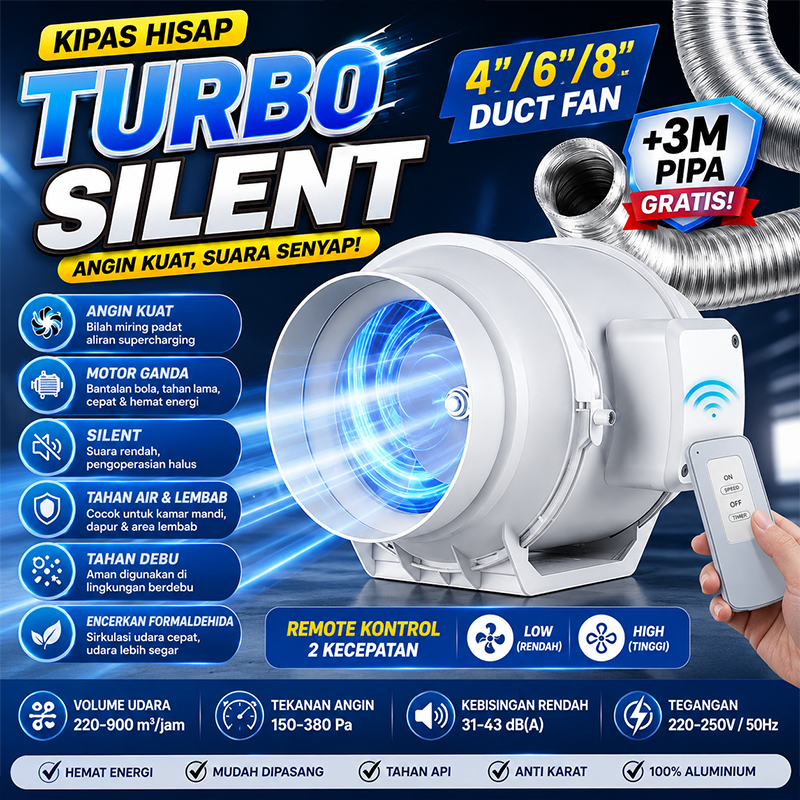 4 " 6" 8 "Kipas Angin Buang Diam Silent Inline Duct Booster Extractor Fan 8 Inch Ventilasi Udara Ven