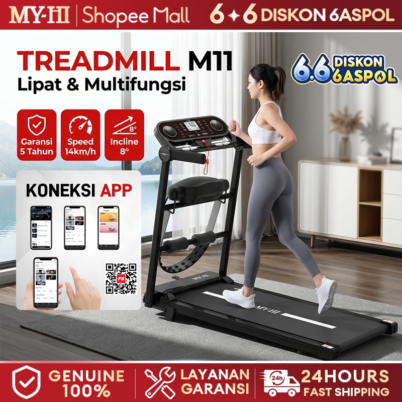 MY-HI Treadmill electric low watt  M11  BB 260kg  Treadmill Portable listrik  lipat  Walking Pad
