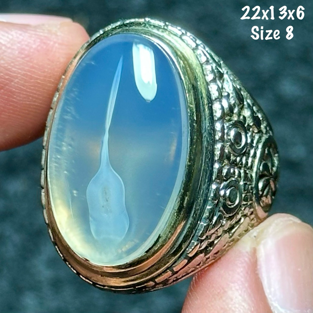 Cincin Batu Akik Natural Baturaja Sodo Lanang Motif Kecebong 3D Giwang Kristal (asli alam)