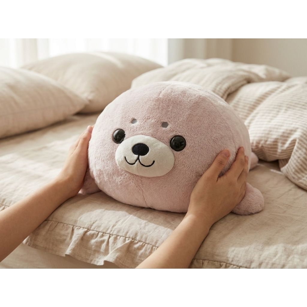Bantal Selimut Boneka Anjing Laut Harpa Merah Muda Super Lembut Original Baskin Robbins