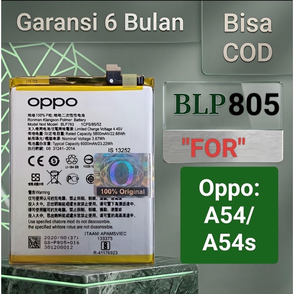 Baterai Oppo A54/A54s Blp 805 Original