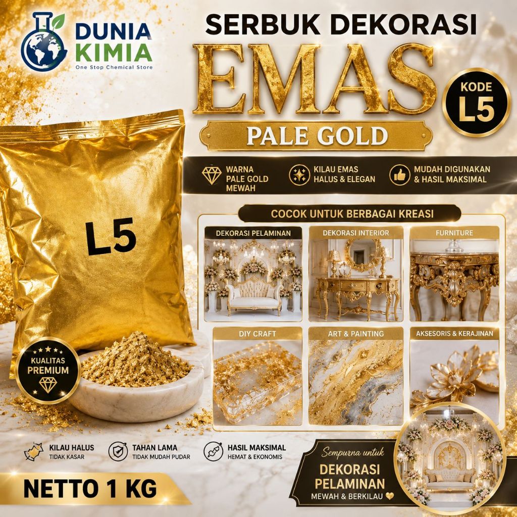 Serbuk Emas L5 - Pale Gold - 1KG - Bubuk Emas Dekorasi Pelaminan - Cat Dekorasi Serbaguna