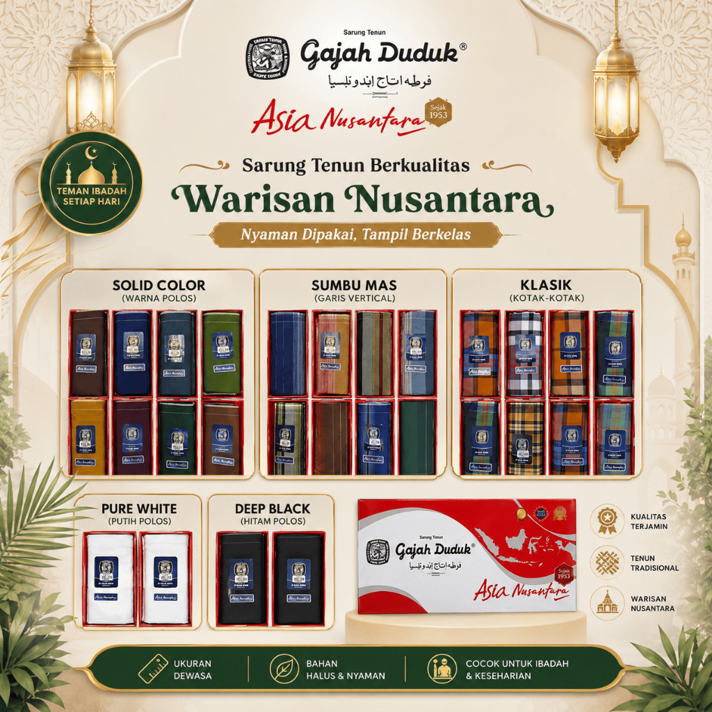 SARUNG GAJAH DUDUK - Putih hitam polos | kotak-kotak | sumbu mas