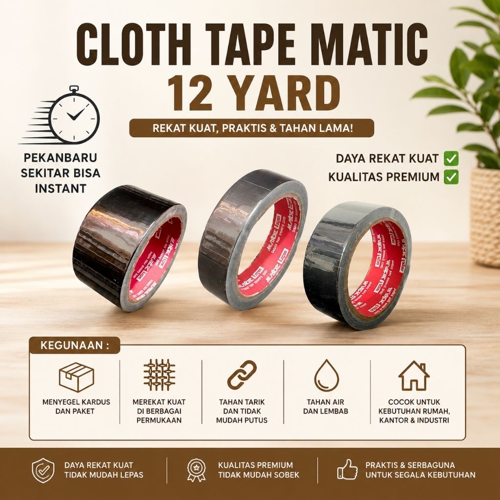 CLOTH TAPE MATIC - LAKBAN JILID - LAKBAN KAIN - LAKBAN WARNA WARNI - MERK MATIC-LAKBAN KAIN HITAM