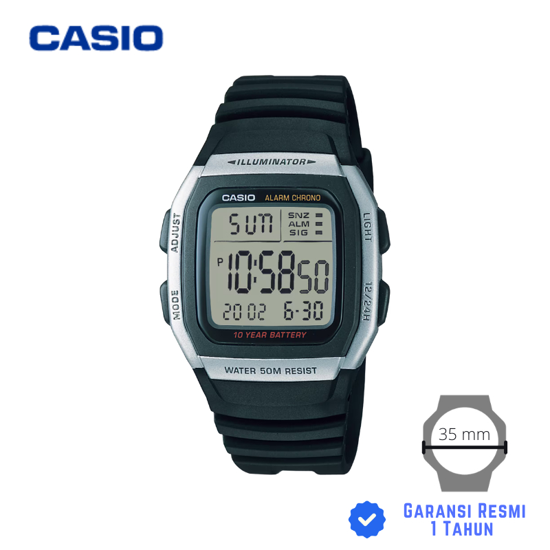 JAM TANGAN PRIA CASIO W-96H-1A HITAM - W 96H 1AVDF Digital Strap Karet