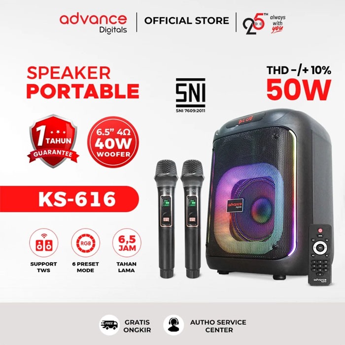 SPEAKER ADVANCE KS-616 Speaker portable free mic 2 werless