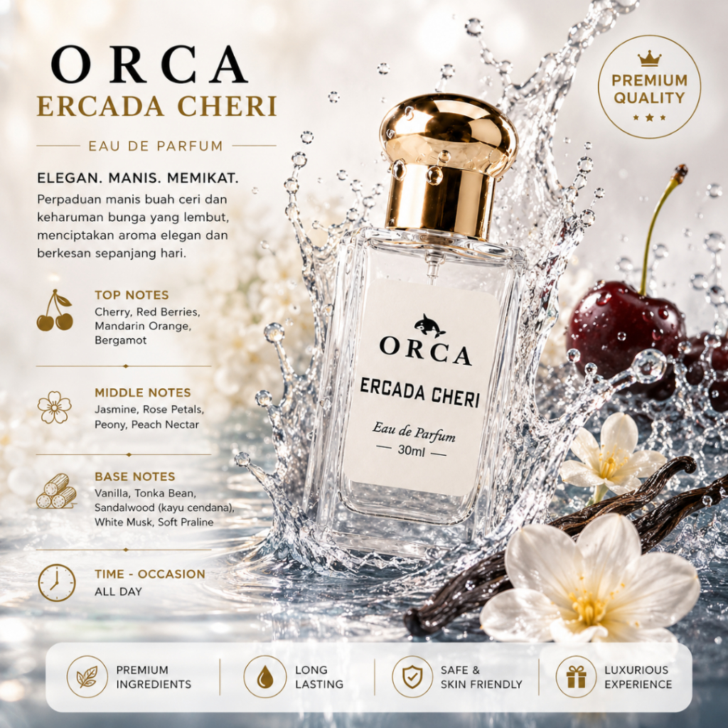 Parfum Wanita ORCA Ercada Cheri EDP 30ml Long Lasting Aroma Cherry Floral Manis Wangi Tahan Lama Pre