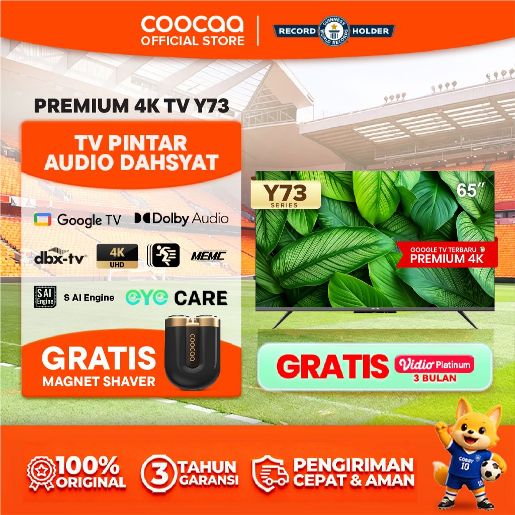 TERBARU COOCAA TV 65 inch Y73 - 4K Google TV - S AI Engine - MEMC - Dolby Audio - HDR10/HLG - Find M