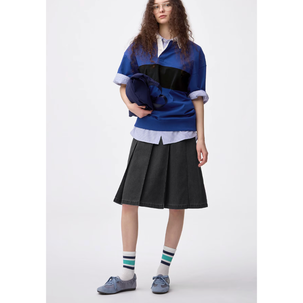 Light denim pleated skirt GU Japan