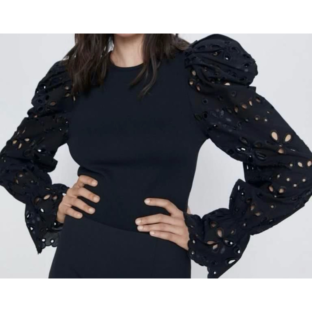 Zara Puffy Contrast Sweater Rajut Zr lengan katbol