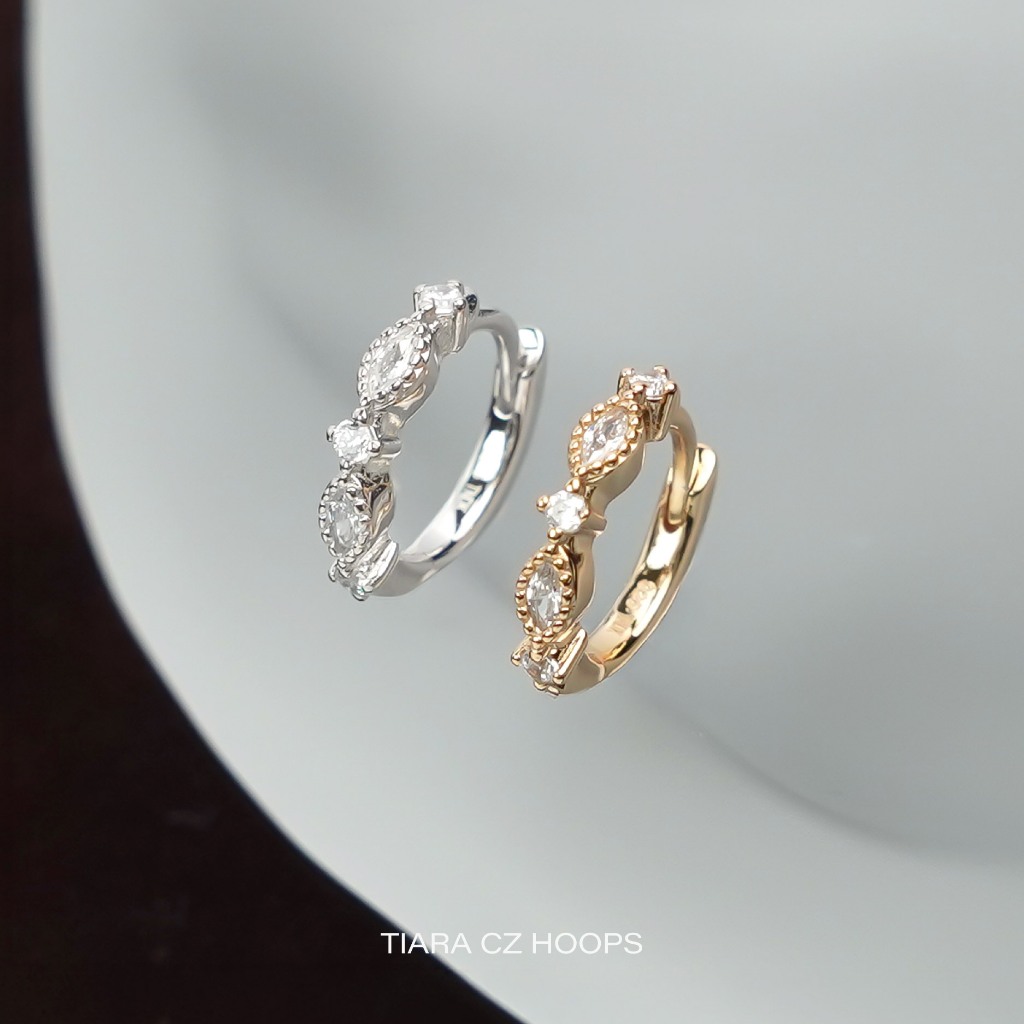 Anting Hoop Silver 925 - 18K Lapis Tiara CZ Hoop 8.5mm [Tindik ID]