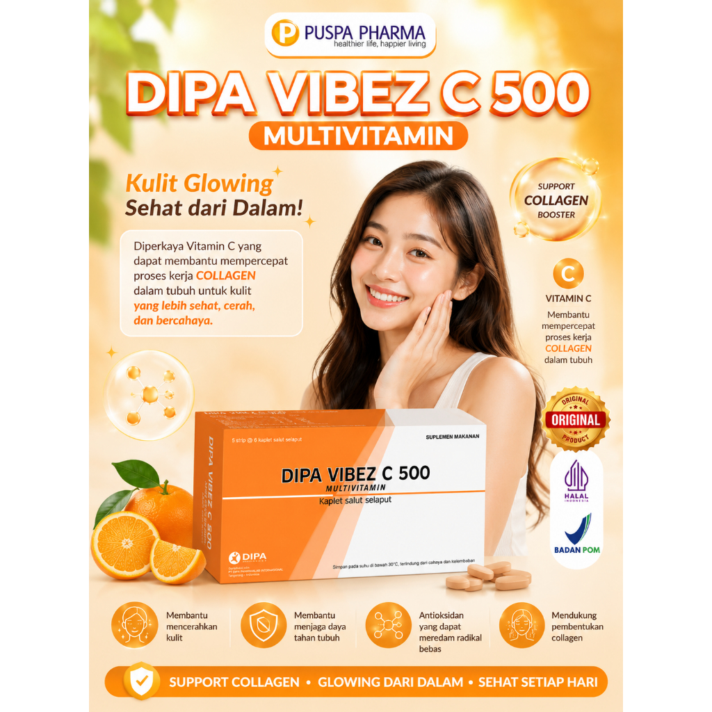 Vibez C 500 Dus - Multivitamin, Calcium & Zinc - Isi 5 strip @ 6 Caplet (30 Caplet) - Membantu mensu