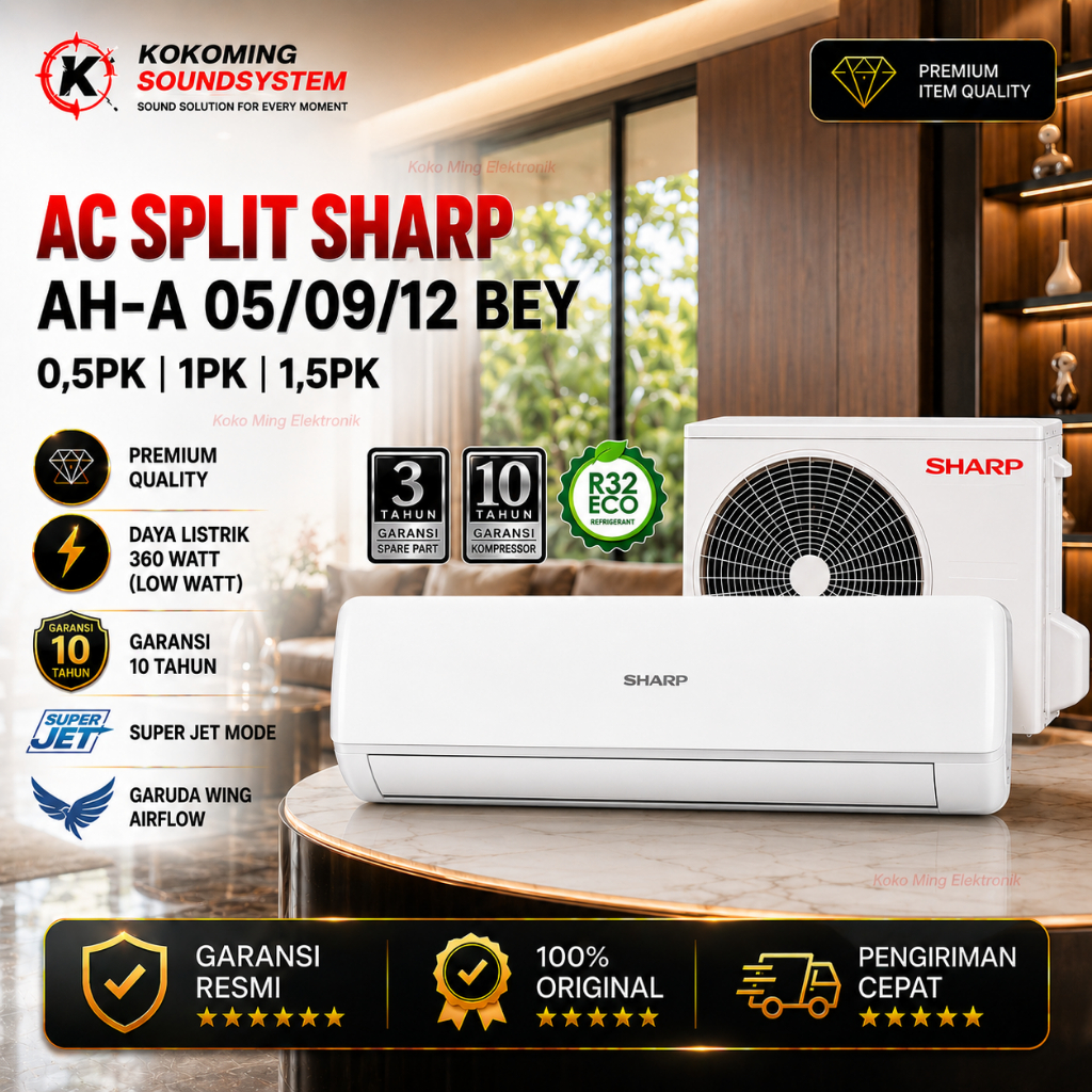 AC Sharp AH-A05/09/12BEY 0.5 / 1 / 1.5 PK Garuda Series Low Watt 360 Watt R32 ECO Original Resmi Gar