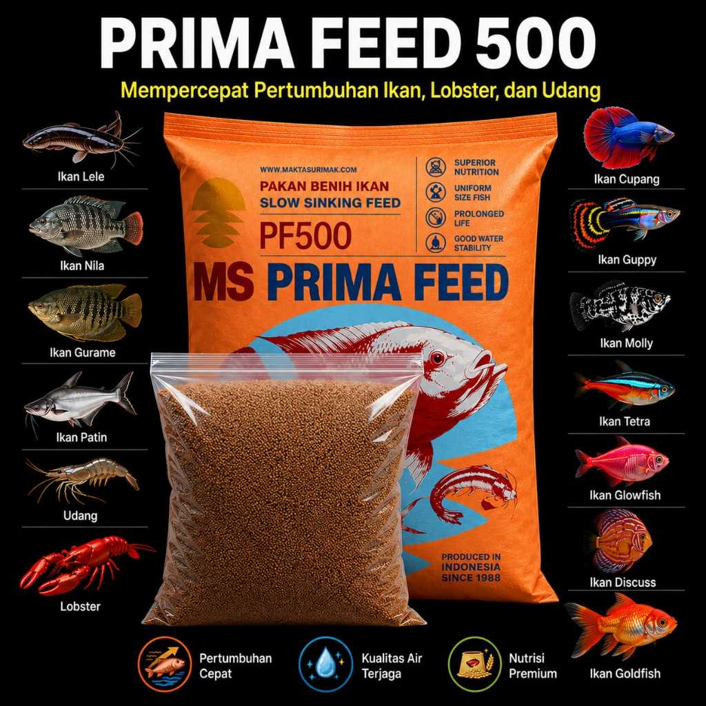 Pellet PRIMA FEED PF 500 500gr Pelet Ikan Udang Lobster Pakan Benih Larva Burayak Makanan Indukan De