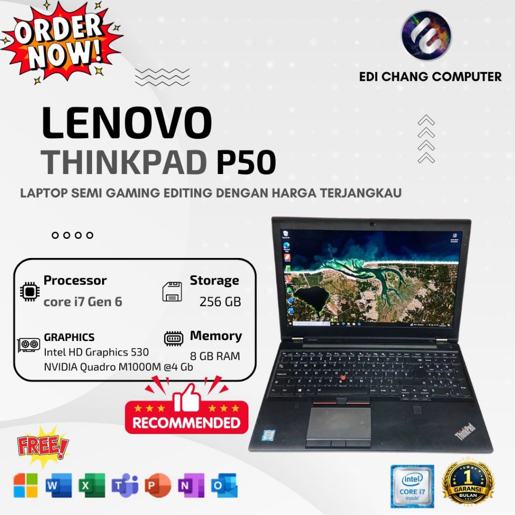 LAPTOP GAMING MURAH | LENOVO THINKPAD P50 | CORE I7 GEN 6 | RAM 8GB SSD 256GB| NVIDIA Quadro M1000M 