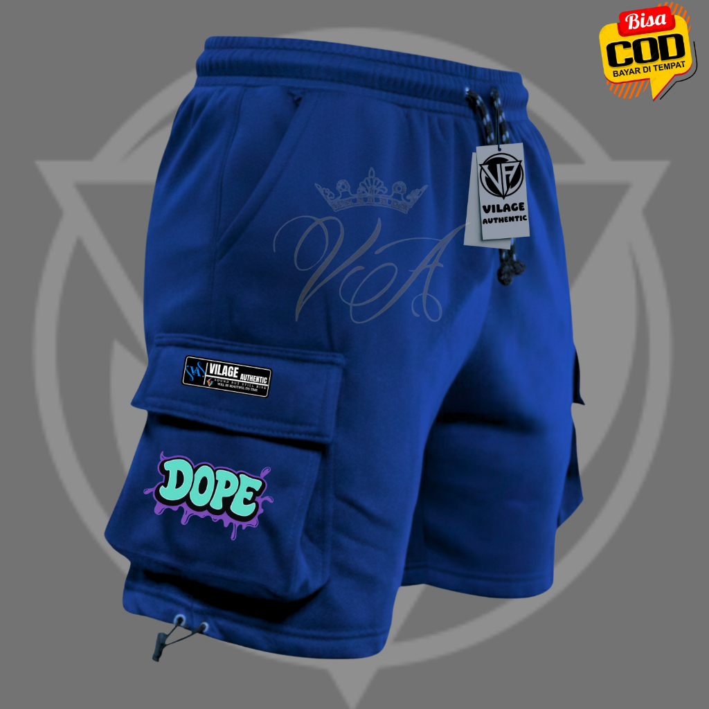Celana Cargo Pendek Bawahan Pria/Wanita Warna Navy Motif Dope Clana Cowok Cewek Bahan Fleece Kargo M