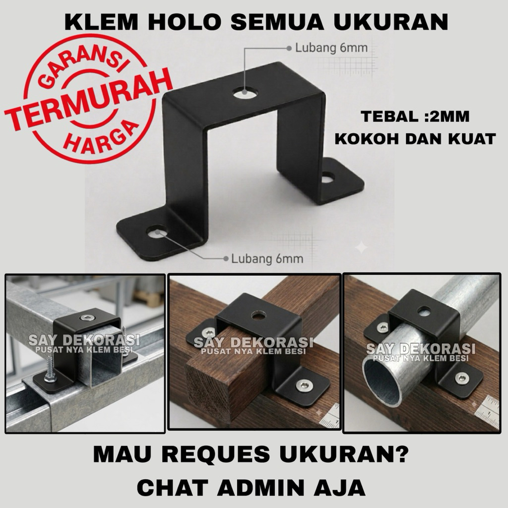 (BISA COD)SAY DEKORASI TYPE A10 KLEM HOLO LUBANG TENGAH /KLEM KOTAK/KLEM BESI/KLEM KAYU KOTAK/KLEM K
