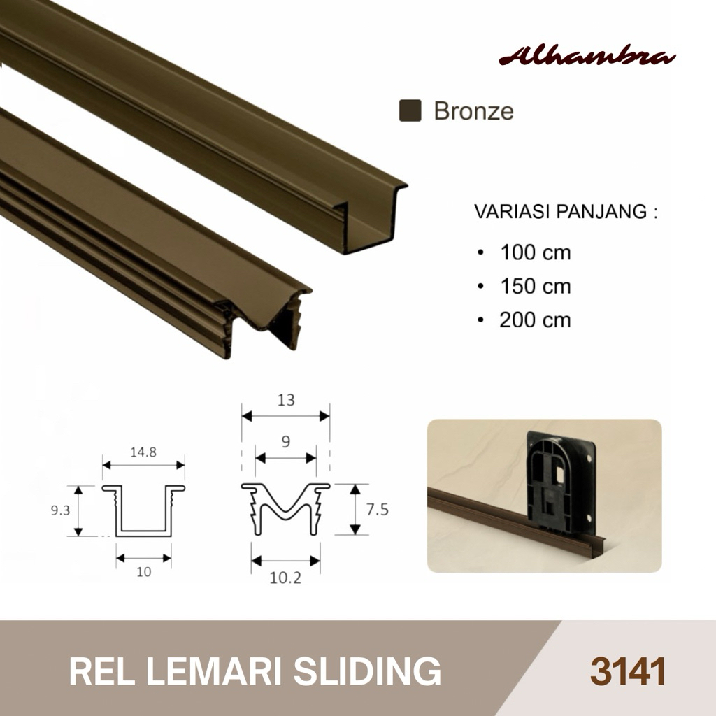 Rel Tanam U M 3141 , Rel Lemari Sliding Pakaian , Rel Tanam Sleding Pintu Lemari - 50 , 100 , 150 , 
