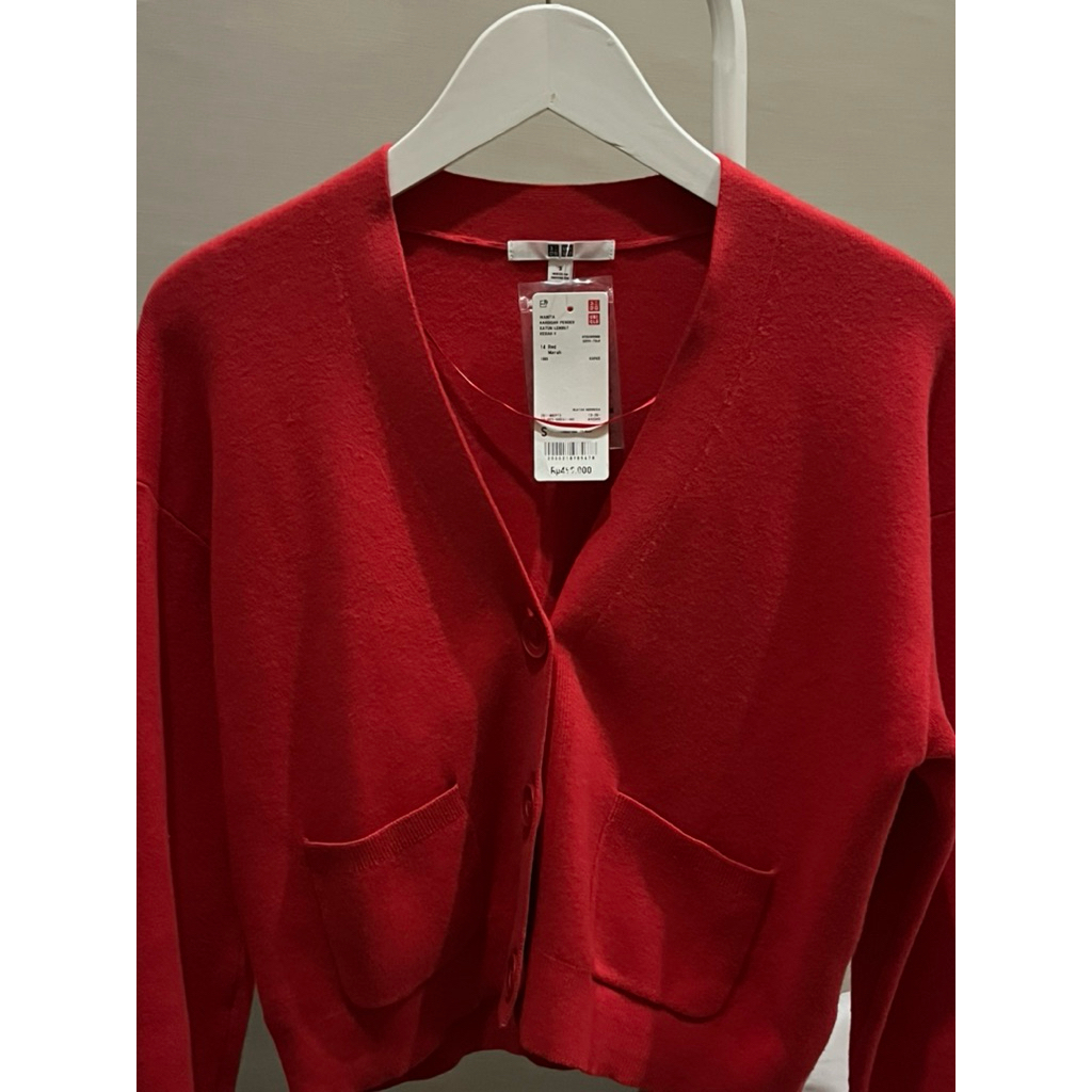 red uni cardigan