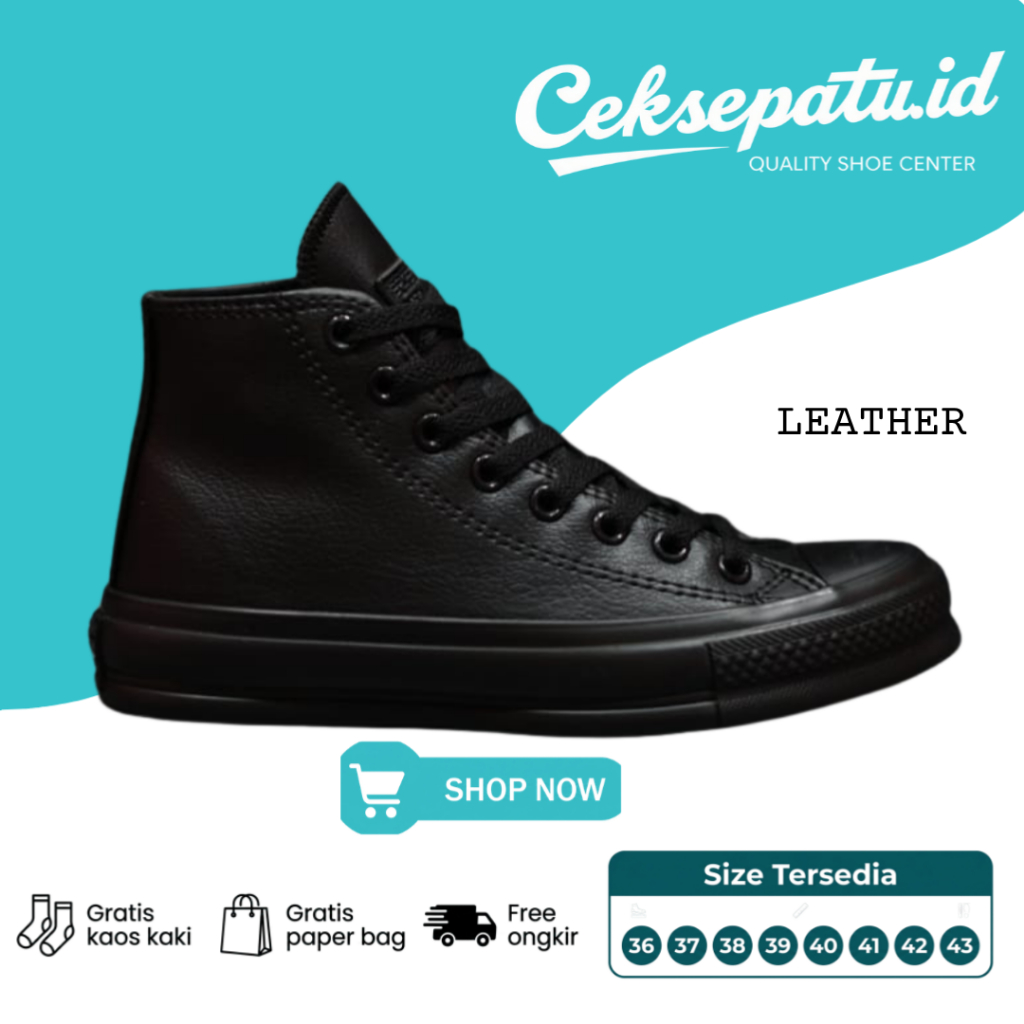 CekSepatu.id - Converse CT All Star High Leather All Black - Sneakers Kasual Pria Wanita 36 - 43