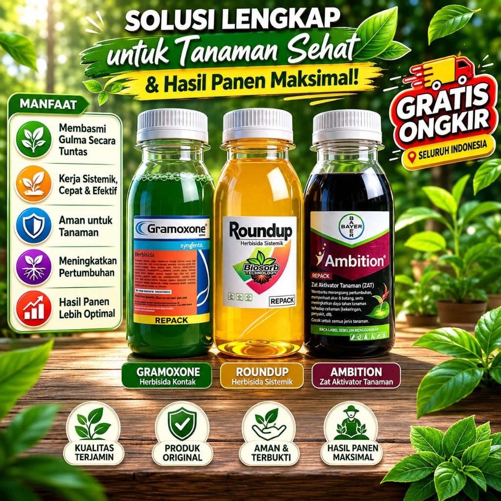 Paket Herbisida & ZAT Premium Gramoxone + Roundup + Ambition Repack