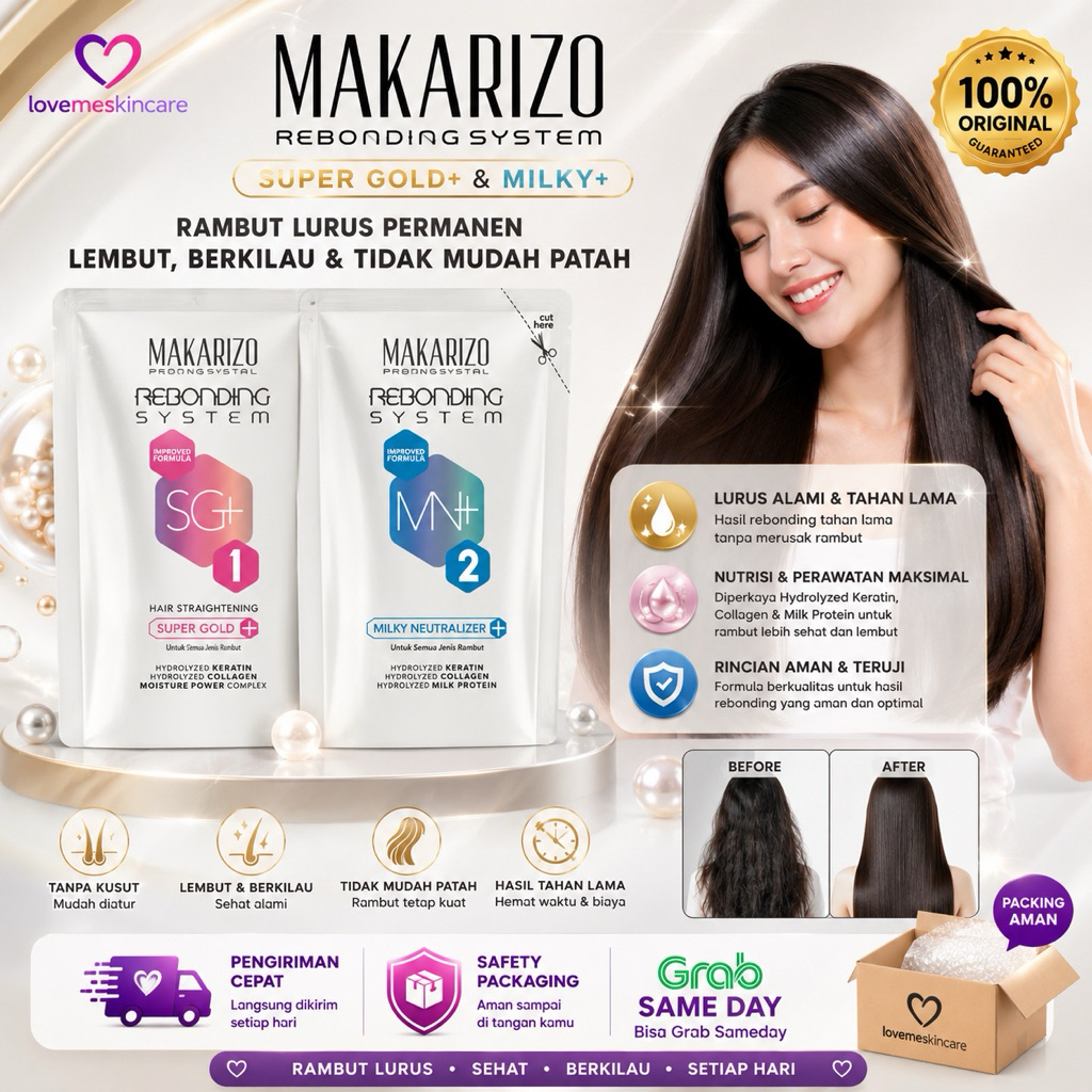 Makarizo Professional Rebonding System Kit (Step 1+Step 2) Super Gold 125 mL