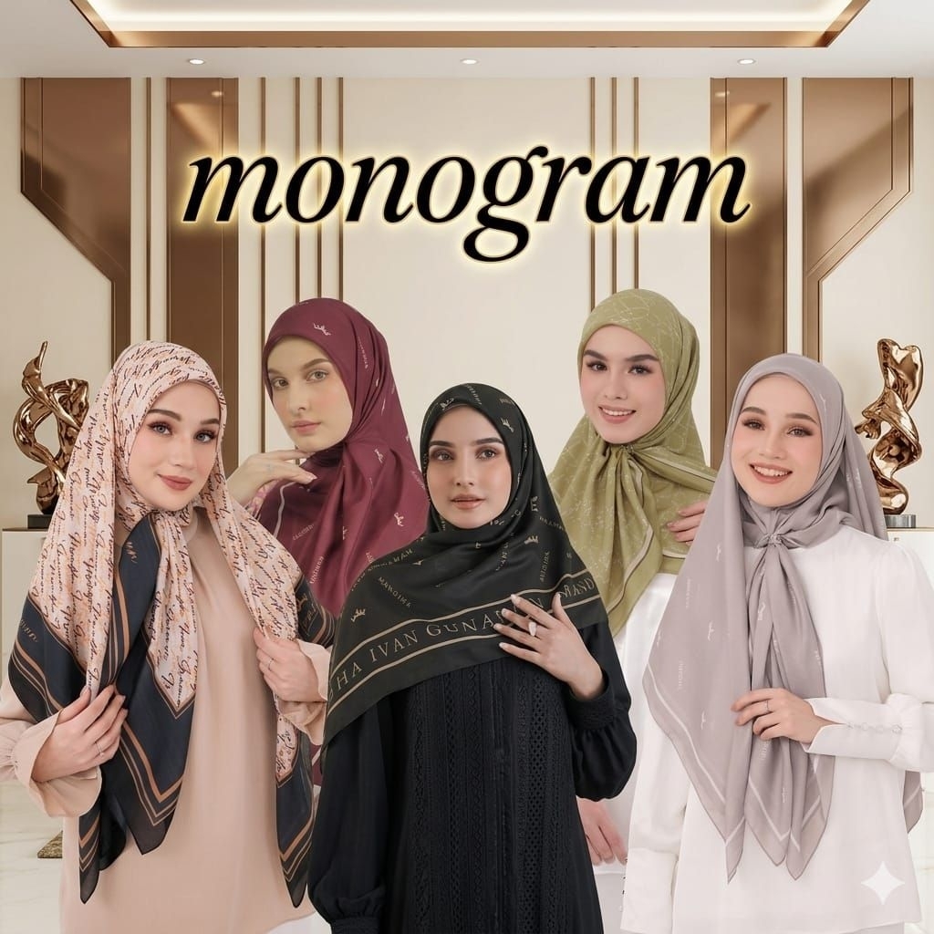 HIJAB MOTIF MONOGRAM TULISAN BY MANDJHA IVAN GUNAWAN