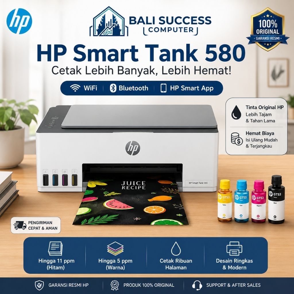 Printer Hp All In One Smart Tank 580 Usb,Wifi,Bluetooth Original