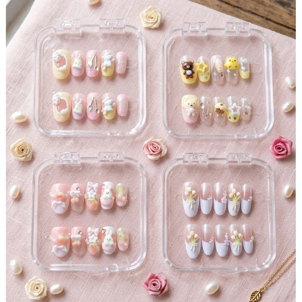 [B5G1] [Part 15] Press On Nails Karakter rilakkuma garpu sendok 3D Flowers Premium Handmade Free Too