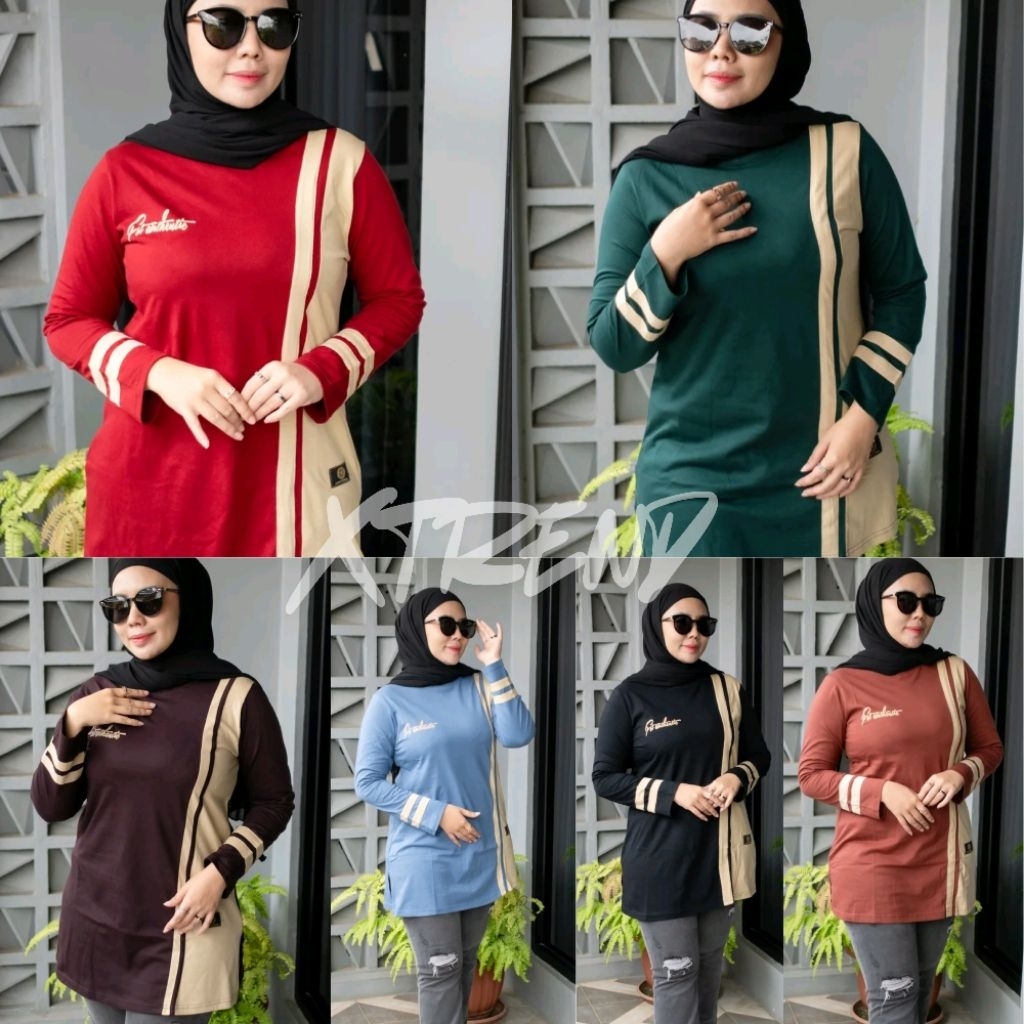 Kaos Wanita Lengan Panjang NEW KOMBINASI Terbaru Kekinian Katun Combed 20s PREMIUM
