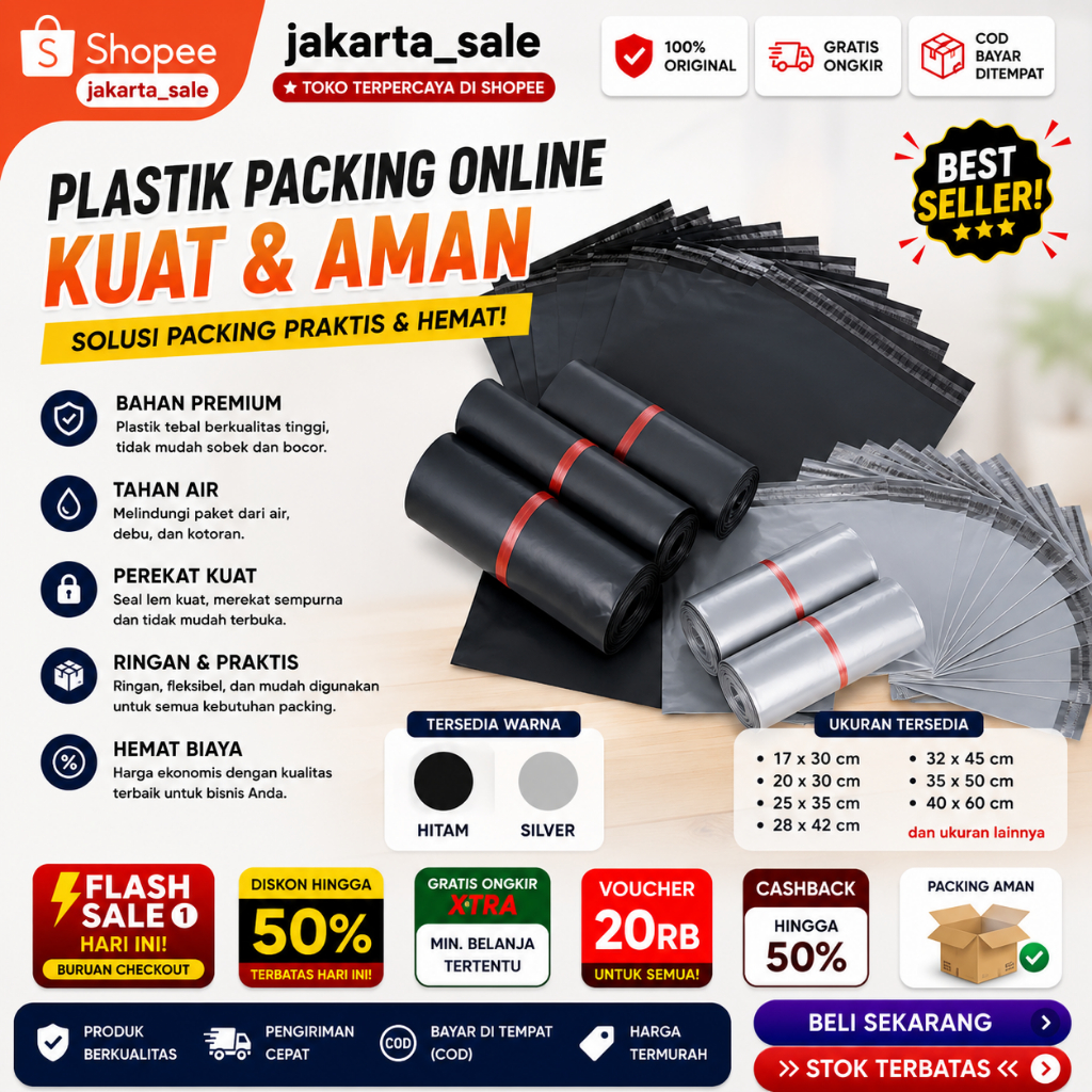 Plastik Polymailer PE Lem Bening Glosy  isi (100pcs) || plastik packing bahan tebel PE || PLASTIK AM