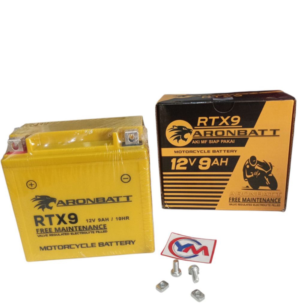 Aki Kering Motor Thunder 125 Bajaj Pulsar 180 200 Vespa Clasic 12V 9Ah RTX9 ARONBATT Original