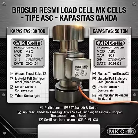 MK-CELLS compression Load Cell 30ton, 50ton / Load Cell tekan MK-ASC 30ton, 50ton