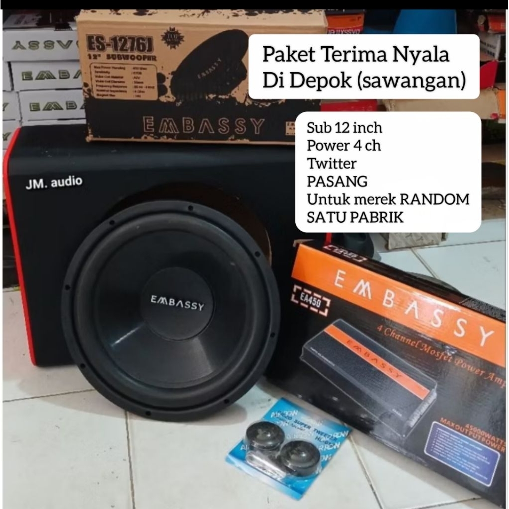 PAKET NYALA-SUBWOOFER BOX 12 INCHI POWER 4 CHANNEL TWITTER
